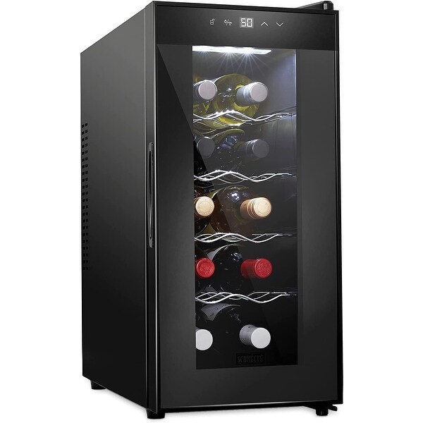 Schmécké 10 Bottle Thermoelectric Wine Cooler/Chiller for Red and White Wine， Digital Display， Freestanding， Smoked Glass Door - - 36997248