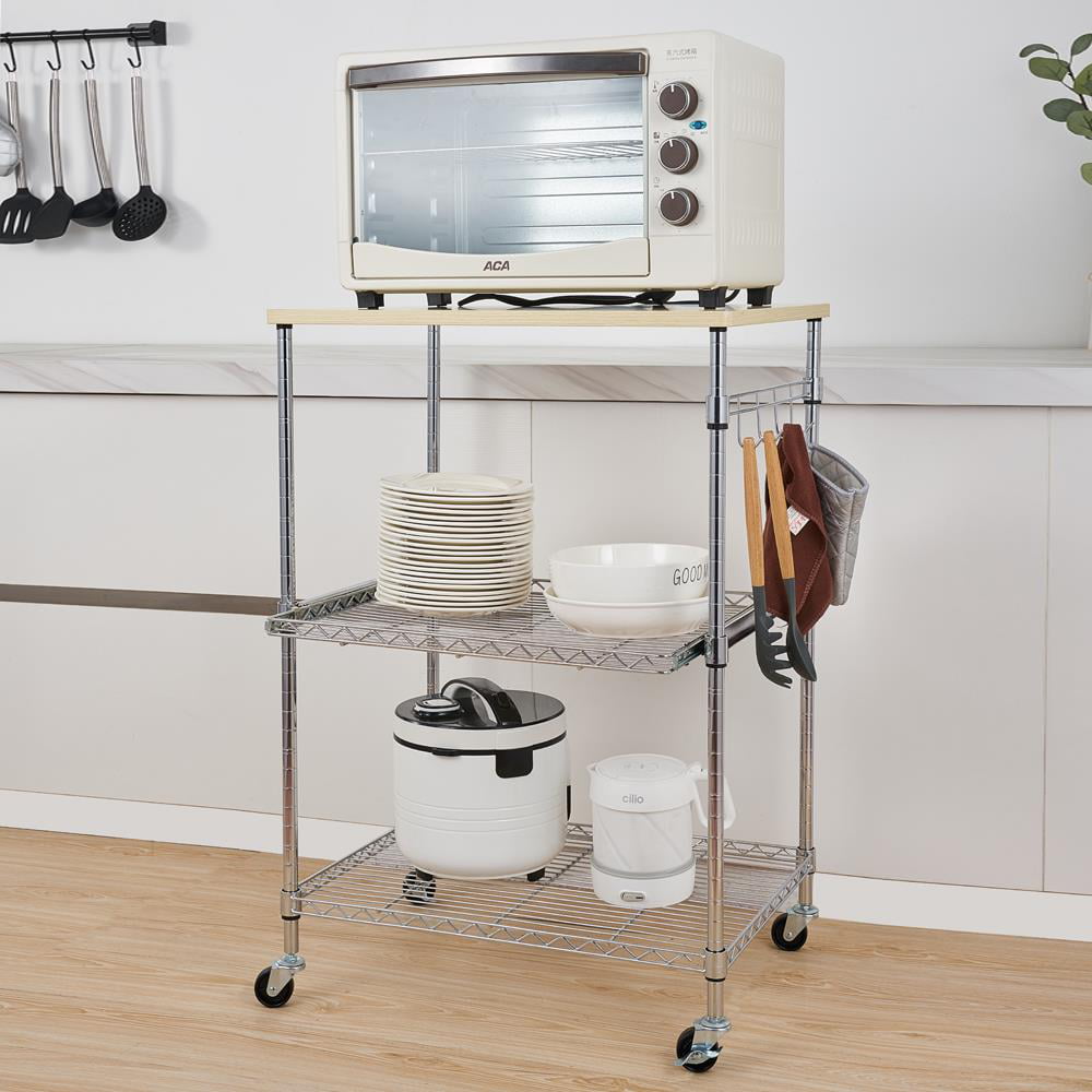 Ktaxon Kitchen Rolling Microwave Cart on Wheels， Storage Rack， Wood/Chrome