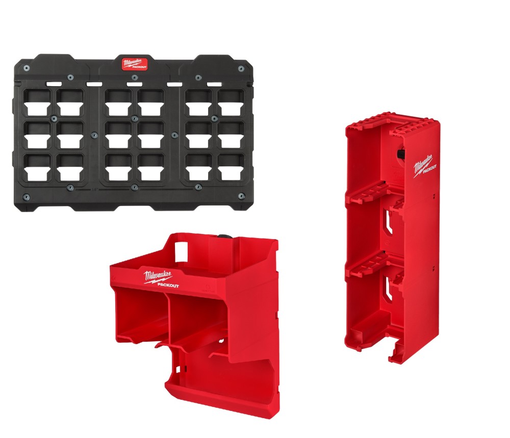 Milwaukee PACKOUT Large Wall Plate with Tool Station & M18 Battery Rack Bundle