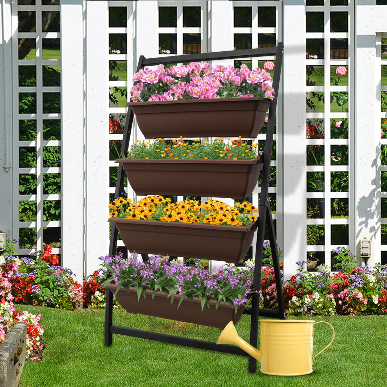 4 Tier Vertical Raised Garden Bed Elevated Planters Outdoor Indoor Brown