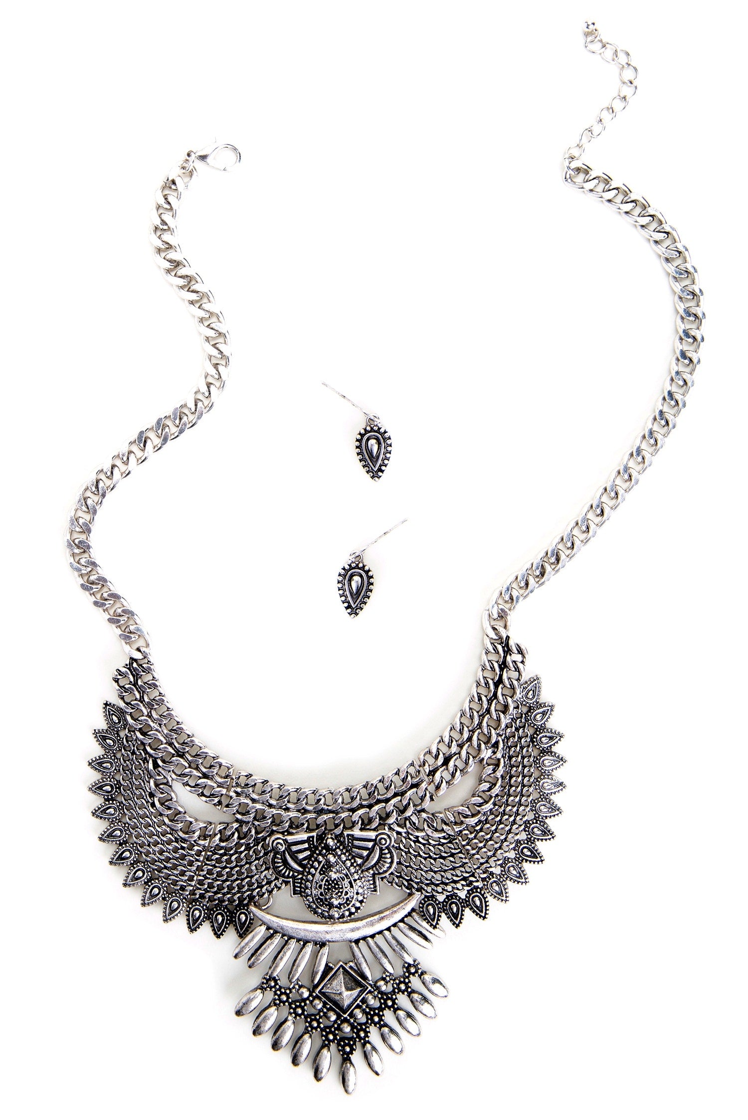 Bold Wing Metal Bib Necklace And Earrings