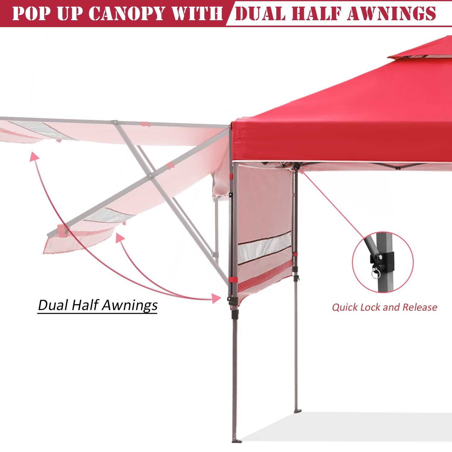 Outdoor Basic 10x17 Ft 2-Tier Pop Up Canopy Tent, Instant Canopy Shelter with Ventilation, Adjustable Dual Half Awnings and Wheeled Carrying Bag,Red