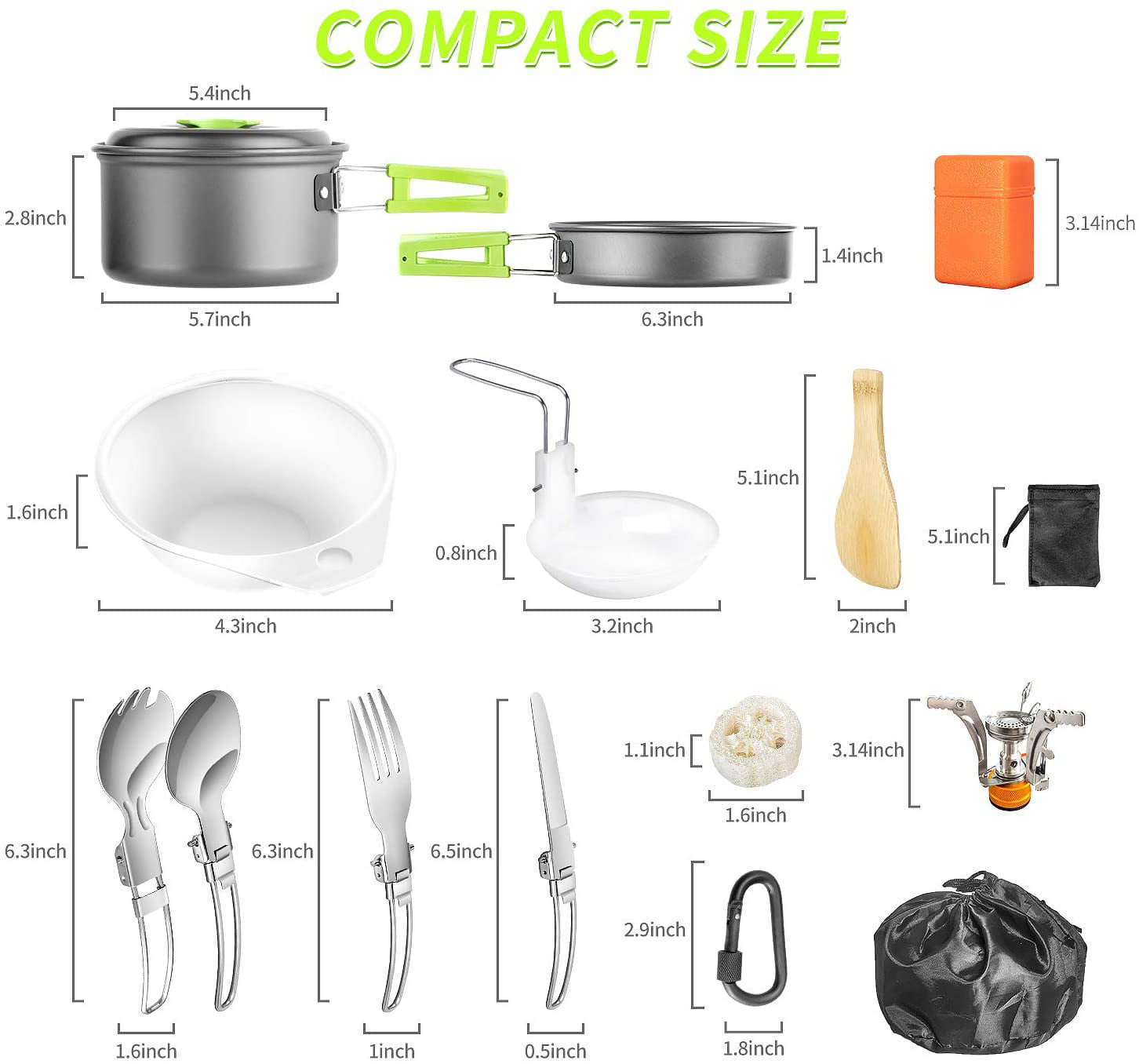 16 Pcs Camping Cookware Set Stove Canister Stand Tripod Outdoor Hiking Picnic Non-Stick Cooking Backpacking with Folding Knife and Fork Set Mess Kit