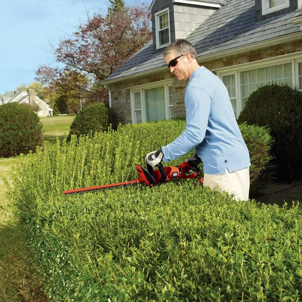 BLACK+DECKER 24 in. 3.3 Amp Corded Dual Action Electric Hedge Hog Trimmer with Rotating Handle HH2455