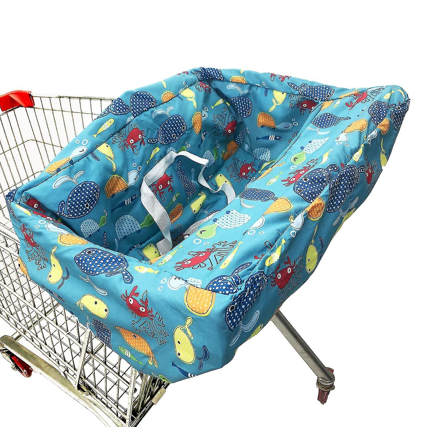 Portable Cart Cover | High Ch And Grocery Cart Covers For Ba， Kids， Infants Toddlers Includes Carry Bag (simple Sea )