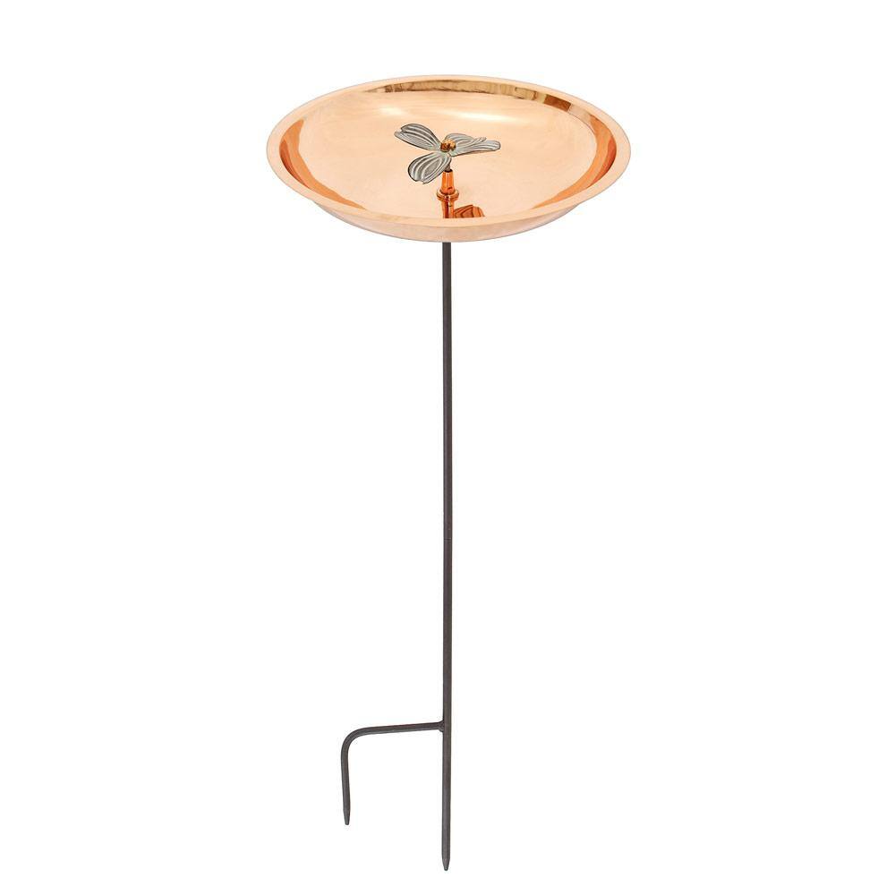 Achla Designs 39.5 in. Tall Copper Plated and Colored Patina Dogwood Garden Copper Birdbath with Stake BB-08-S