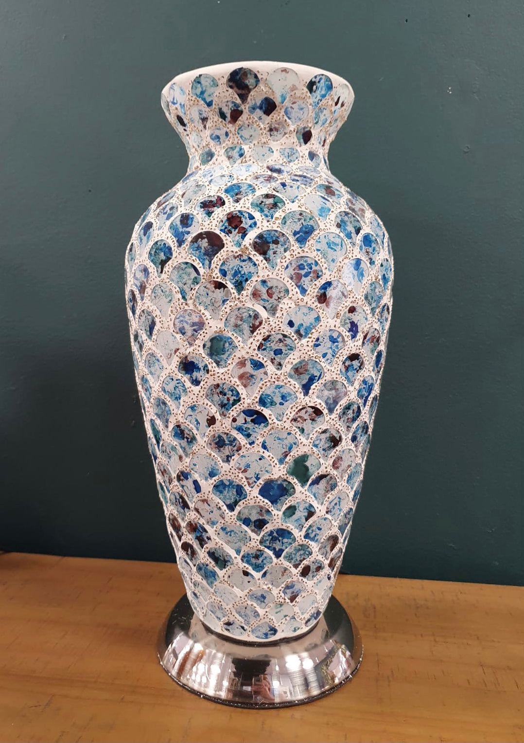 Febland LM79BLT Blue Mosaic Tile Vintage Vase Table Lamp 38cm