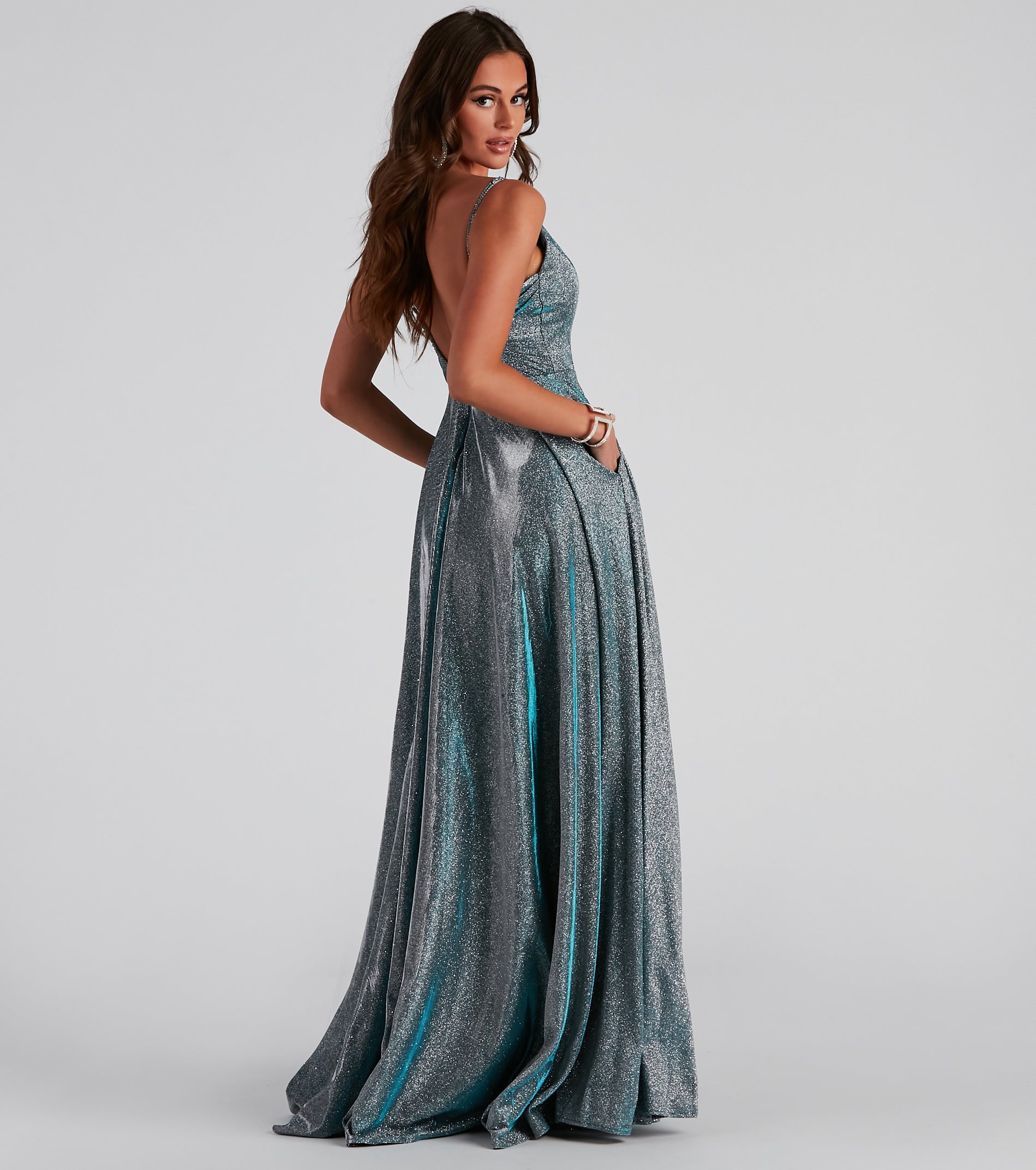 Soleil Formal Open Back Glitter Dress