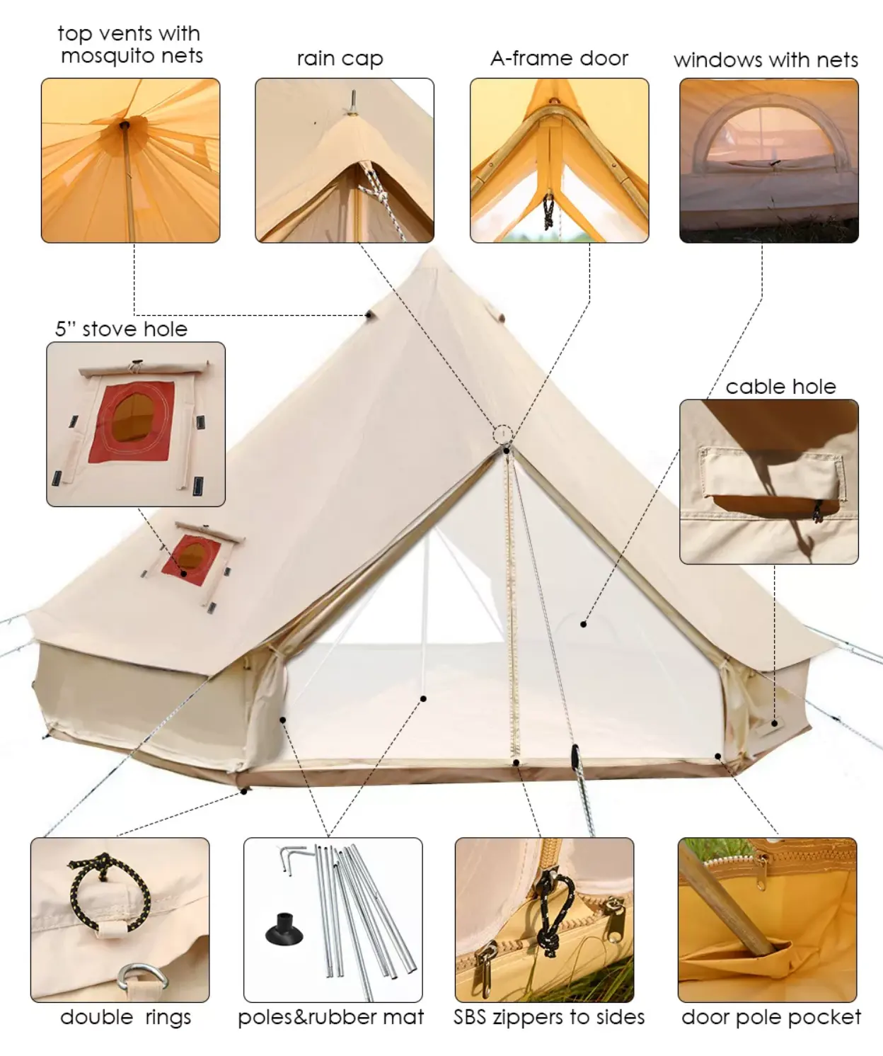 Camping Bell Tent Tienda De Campana Con Campanas De Tela Oxford Familiar La Tienda De Acampar Glamping Yurt Zelt