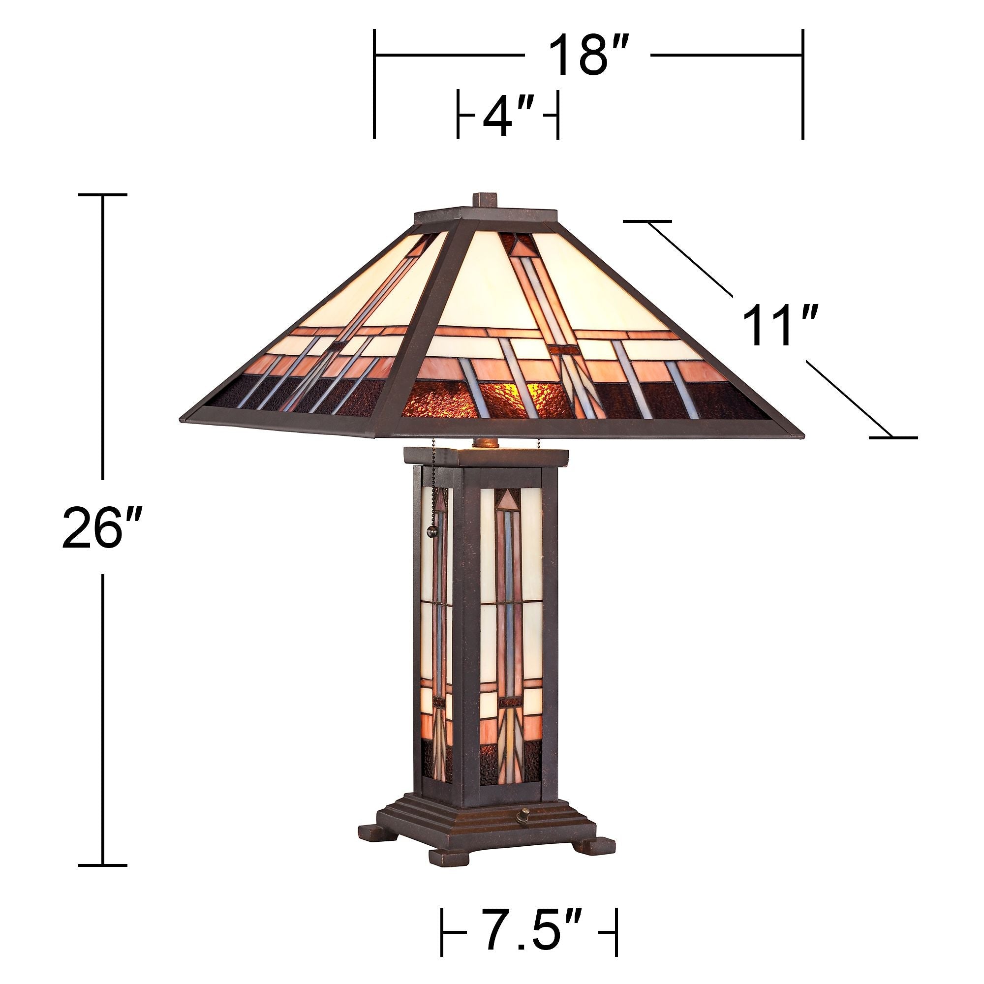 Robert Louis  Mission Style Table Lamp with Table Top Dimmer 26" High Bronze Art Stained Glass Shade for Living Room Bedroom (Color May Vary)