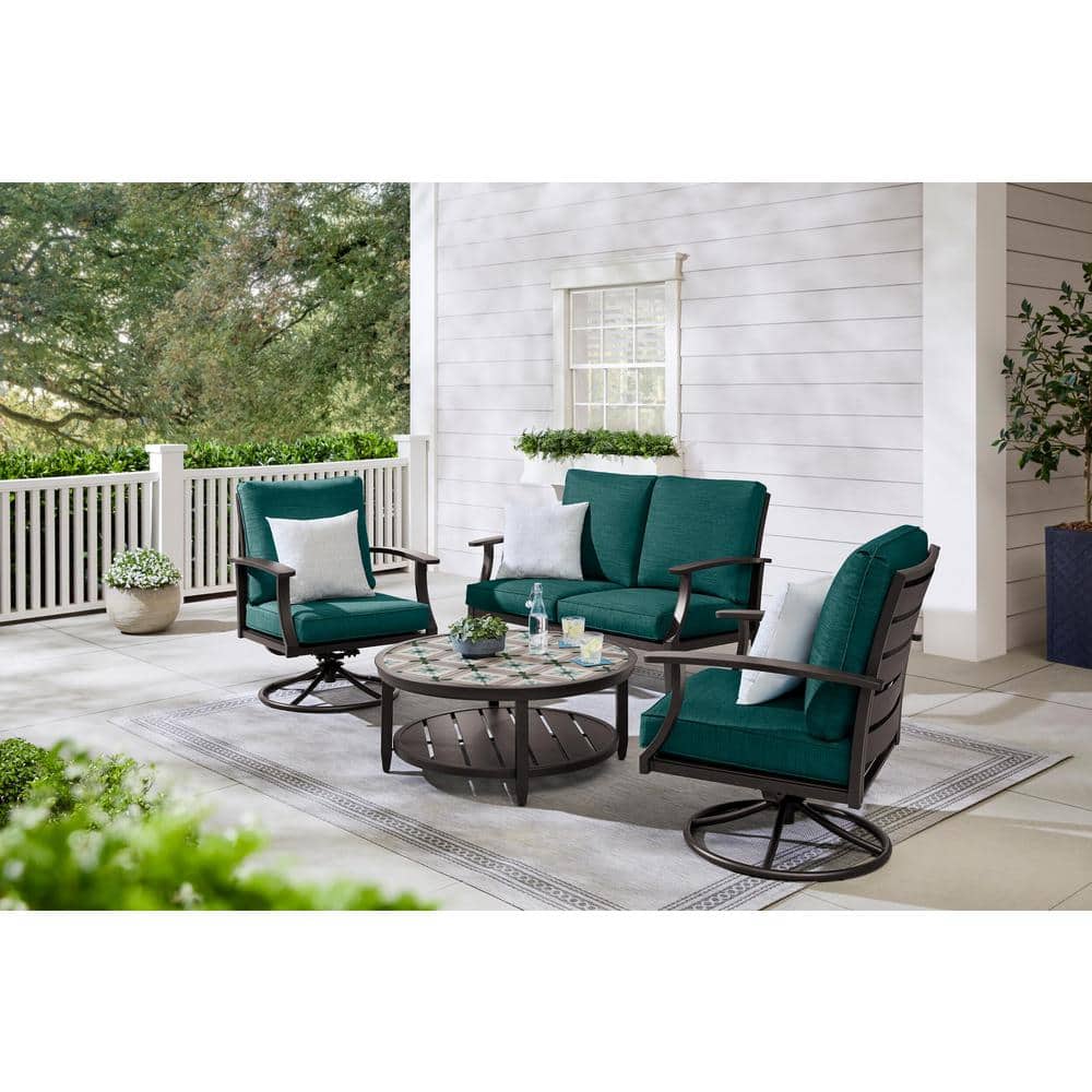 Hampton Bay Ellington 4-Piece Steel Outdoor Seating Set with CushionGuard Malachite Green Cushions FM20-HD54
