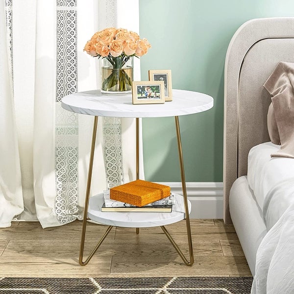 Marble Gold End Table Side Table with Shelves
