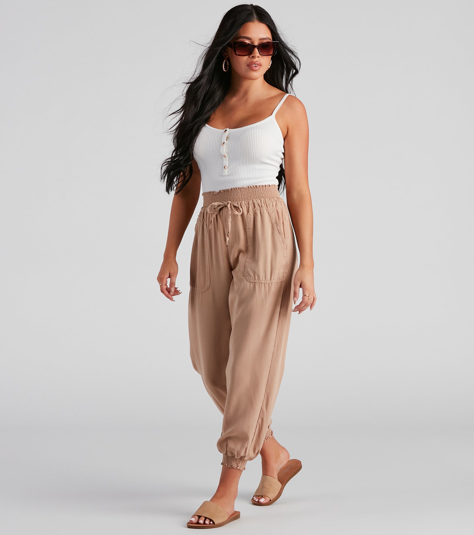 Coffee Break Smock Tie Waist Joggers