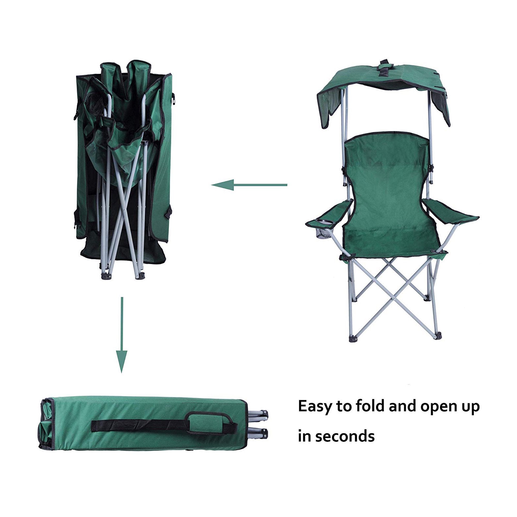 KARMAS PRODUCT Canopy Camping Fishing Beach Chair Folding Durable Sunscreen Outdoor Patio Lawn Seat with Cup Holder， Green