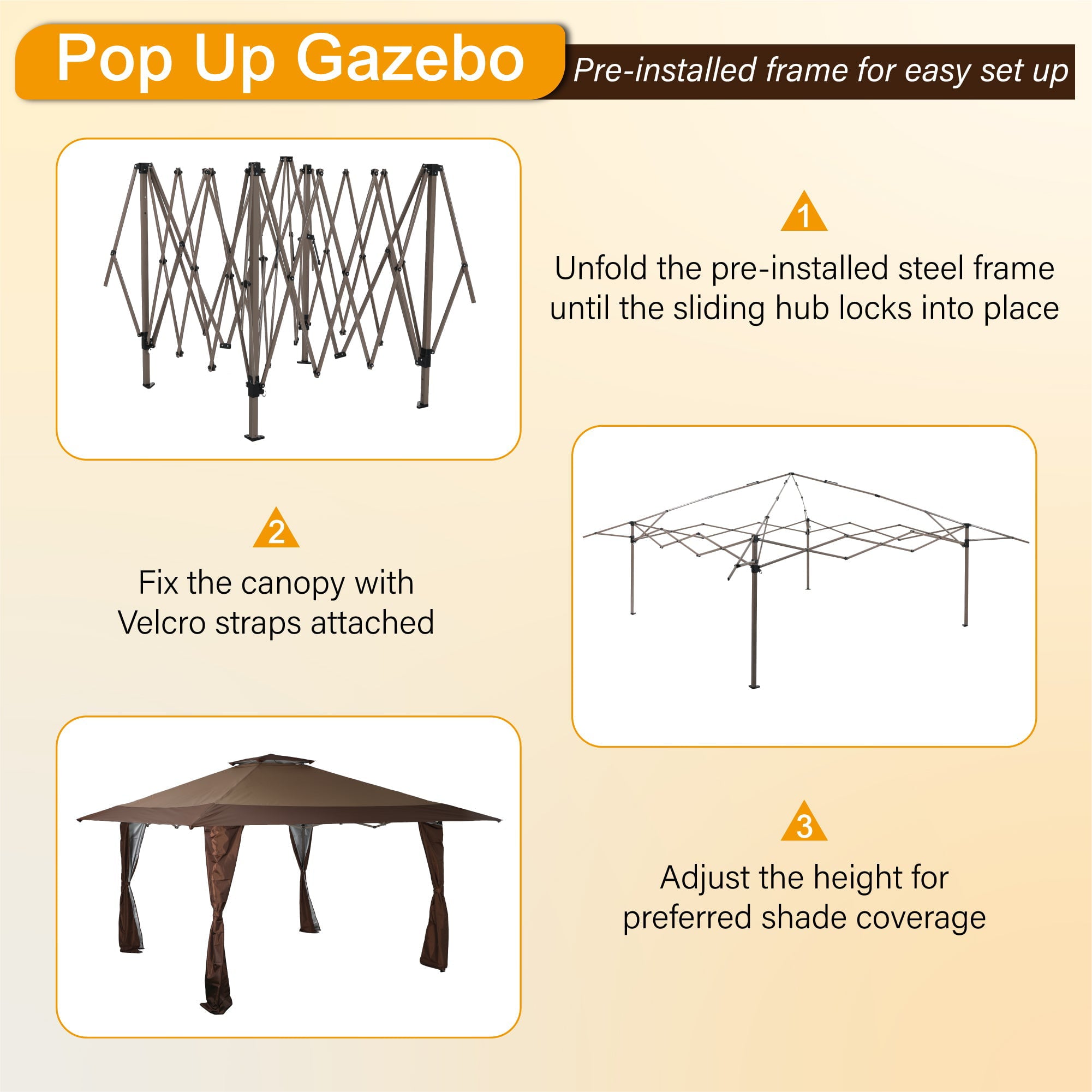 Sophia & William Brown 13' x 13' Pop-up Gazebo Canopy Gazebo Tent Shade Canopy