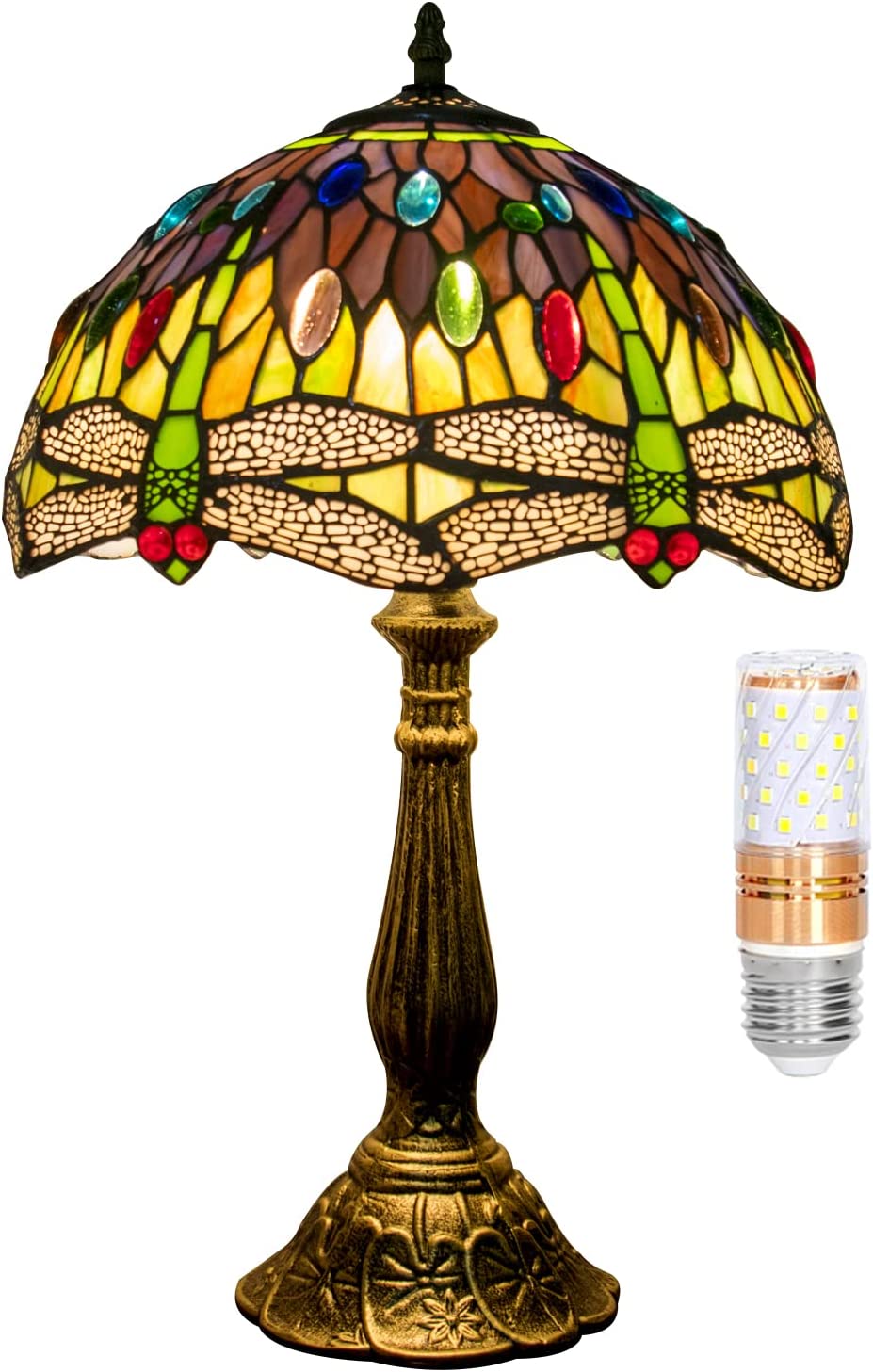 SHADY  Lamp Stained Glass Lamp Dragonfly Bedroom Table Lamp Reading Desk Light for Bedside Living Room Office Dormitory Dining Room Decorate Housewarming  12x12x18 Include Light Bu