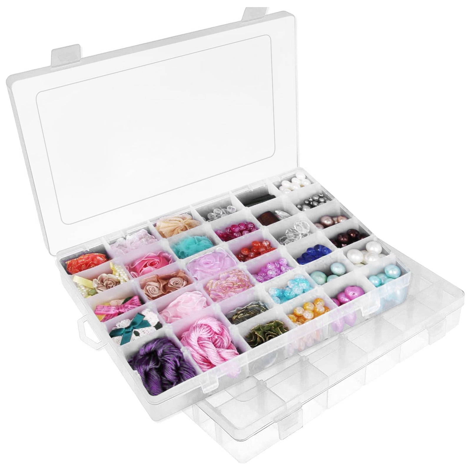 TSV 36 Grids Clear Plastic Organizer Box with Adjustable Dividers， Clear Storage Container for Bead Organizer， Fishing Tackles， Jewelry Storage