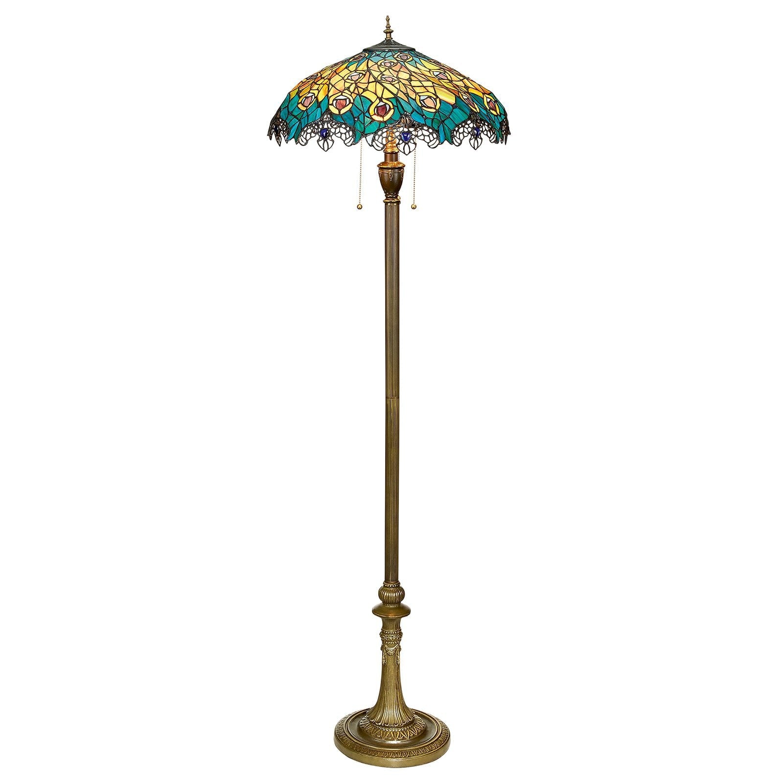 Design Toscano  Art Nouveau Peacock  Style Stained Glass Floor Lamp