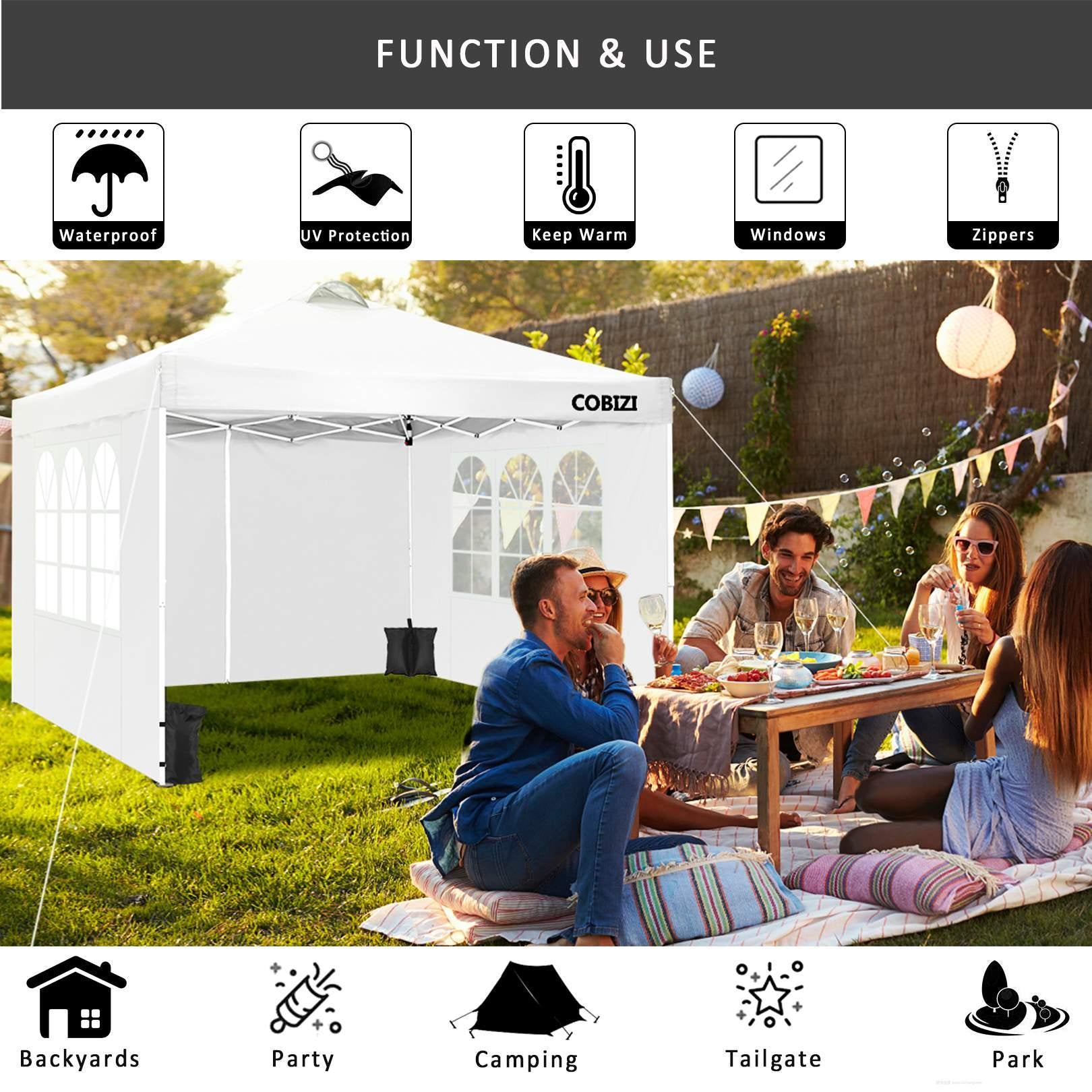 10 x 10ft Pop Up Canopy Tent Instant Outdoor Party Canopy Straight Leg Commercial Gazebo Tent Shelter with 4 Removable Sidewalls & Carrying Bag & 4 Sandbags, White