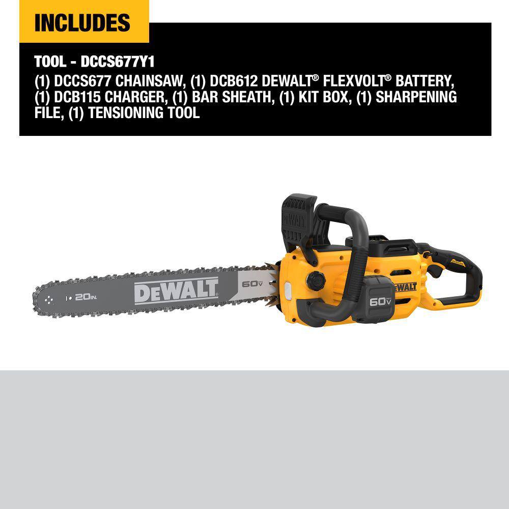 DEWALT DCCS677Y1 60-Volt MAX 20 in. Brushless Electric Cordless Chainsaw Kit and Carry Case with (1) FLEXVOLT 4Ah Battery and Charger
