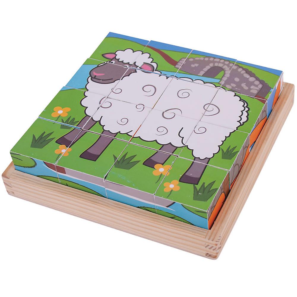 Bigjigs Toys Wooden Chunky Farm Cube Jigsaw Puzzle Early Learning Play