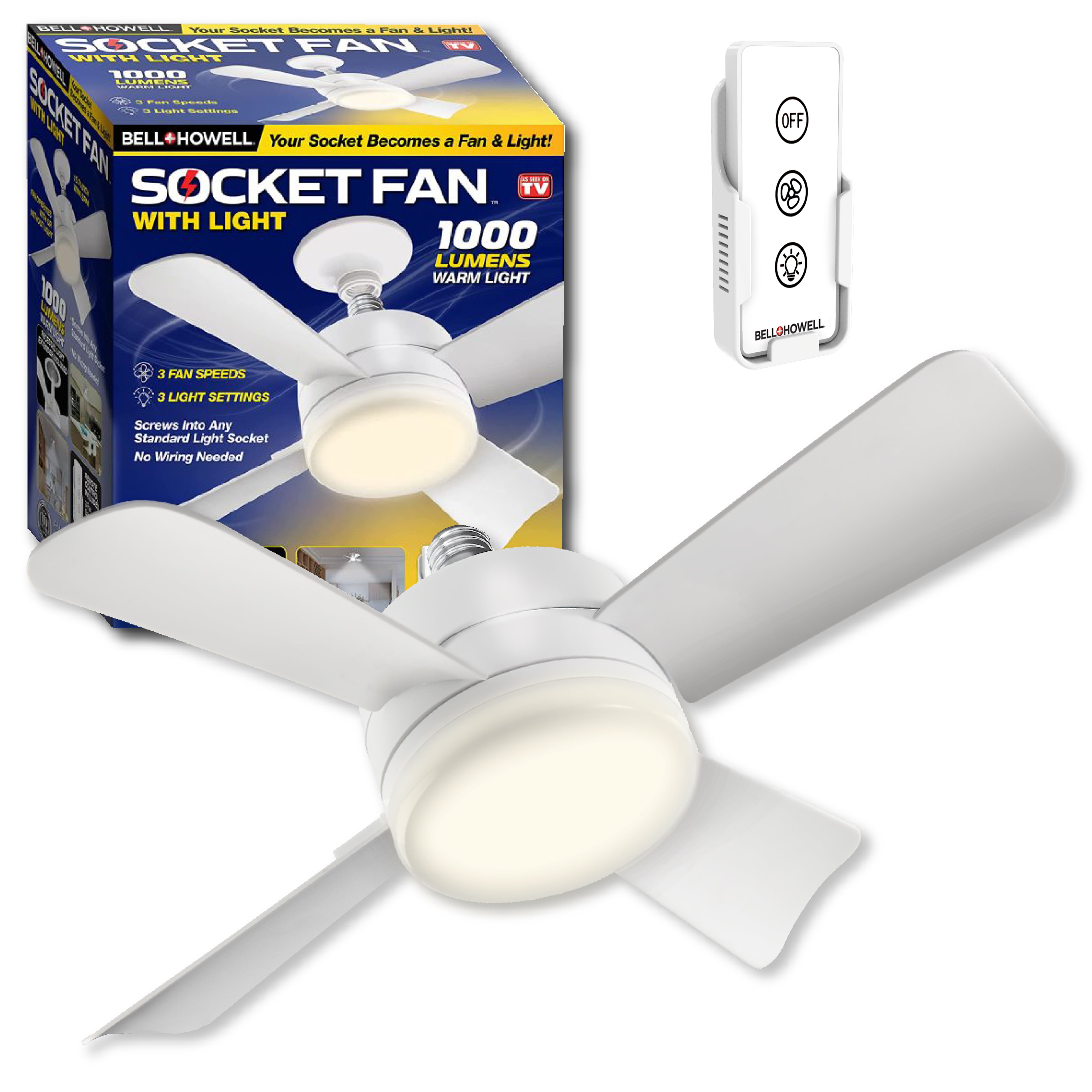Socket Fan Ceiling Fan with Light Adjustable Ceiling Light 1000 Lumens As Seen On TV
