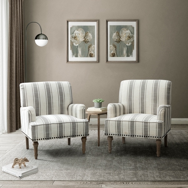 Geltrude Classic Upholstered Striped Armchair With Nailhead Trim Set of 2 by HULALA HOME