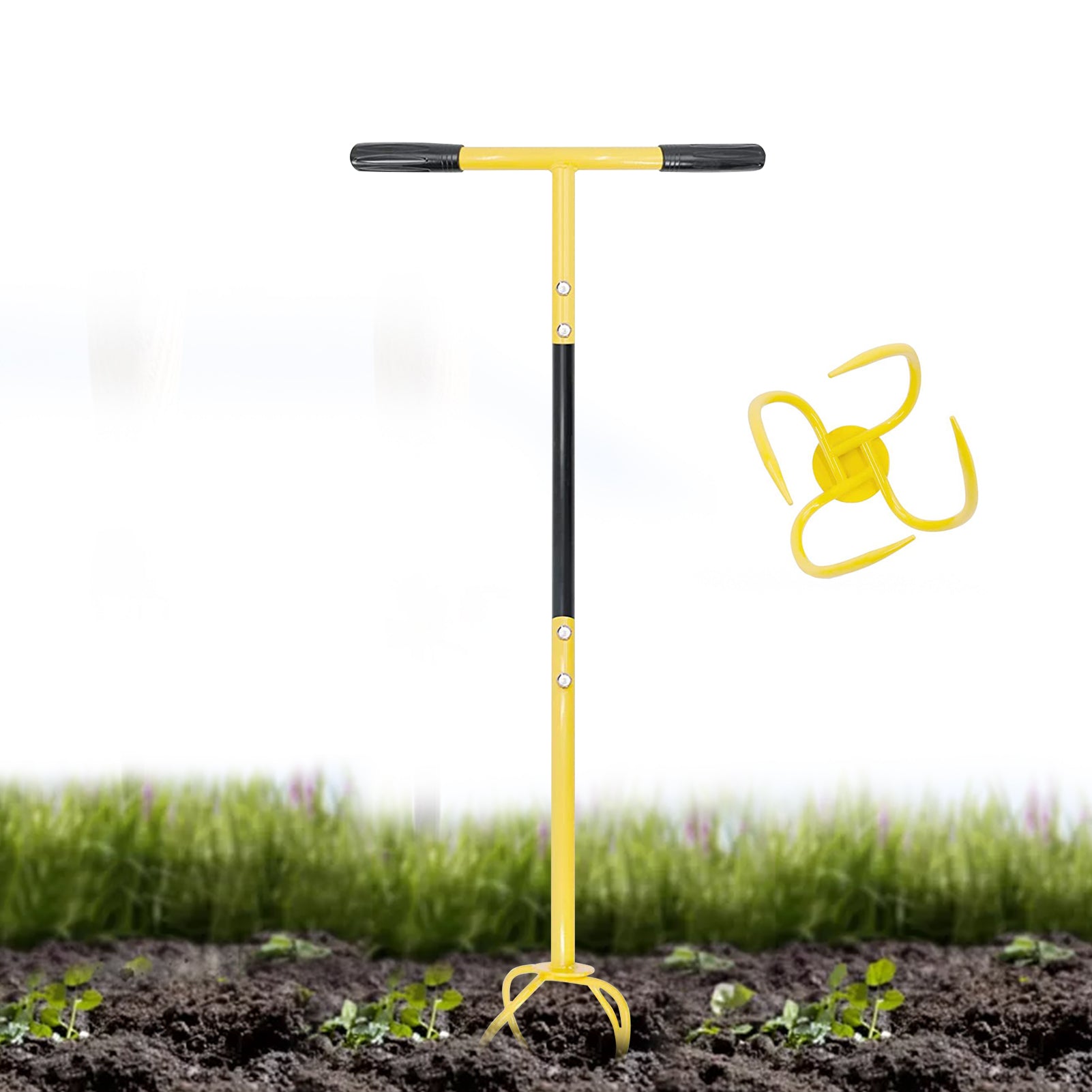 Manual Cultivator - Claw Hand Tiller - Height Adjustable Hand Tiller Lawn Aerator, Garden Long Cultivator / Shovel For Raised Beds, Soil Looseners