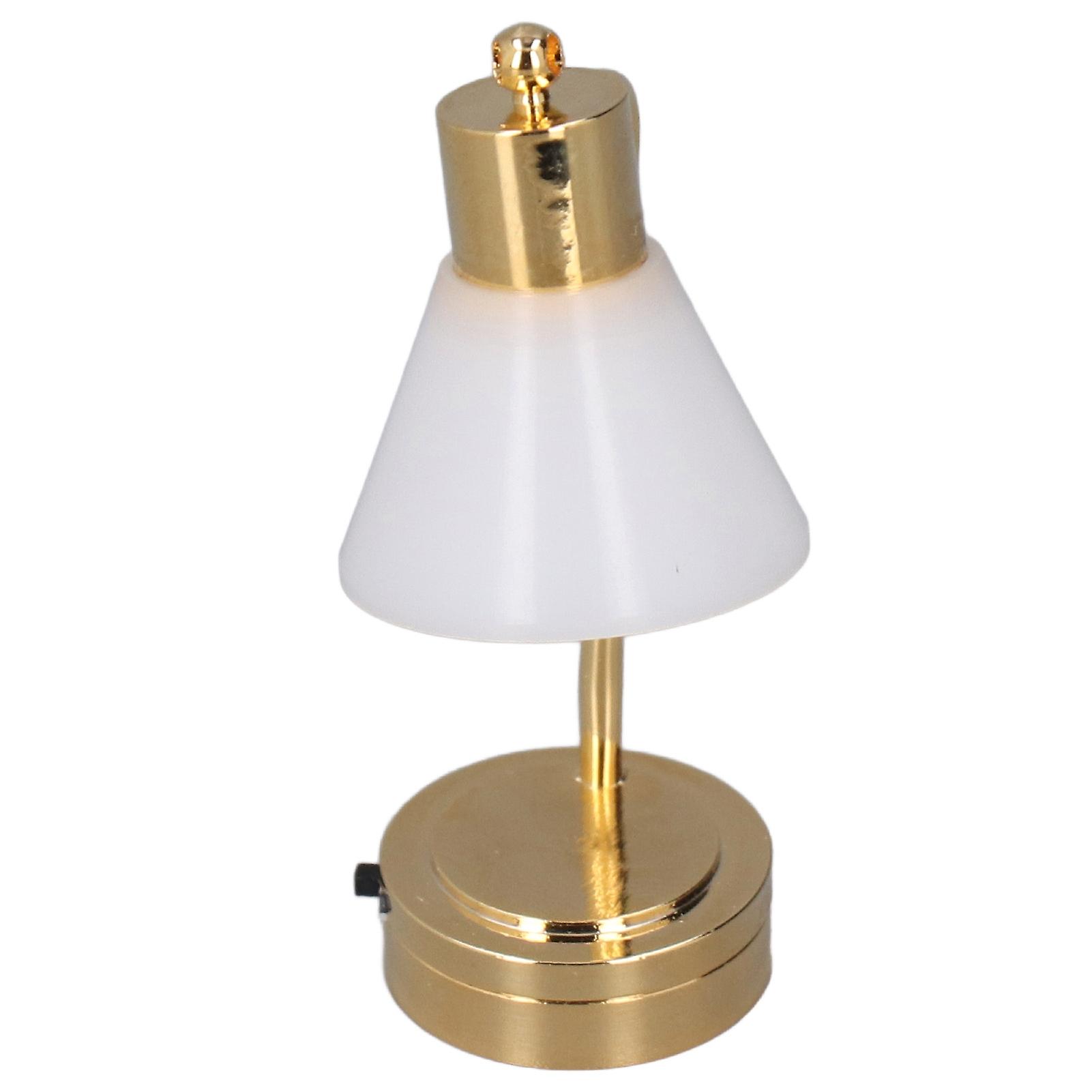 1:12 Scale Dollhouse Table Lamp LED Micro Metal Dollhouse Miniature Table Light Golden White
