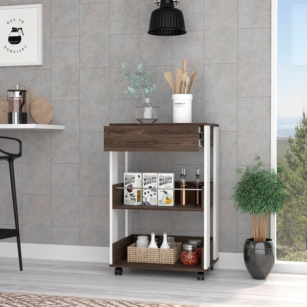 Modern 1-Shelf 2-Drawer Kitchen Cart with Caster - - 37404599