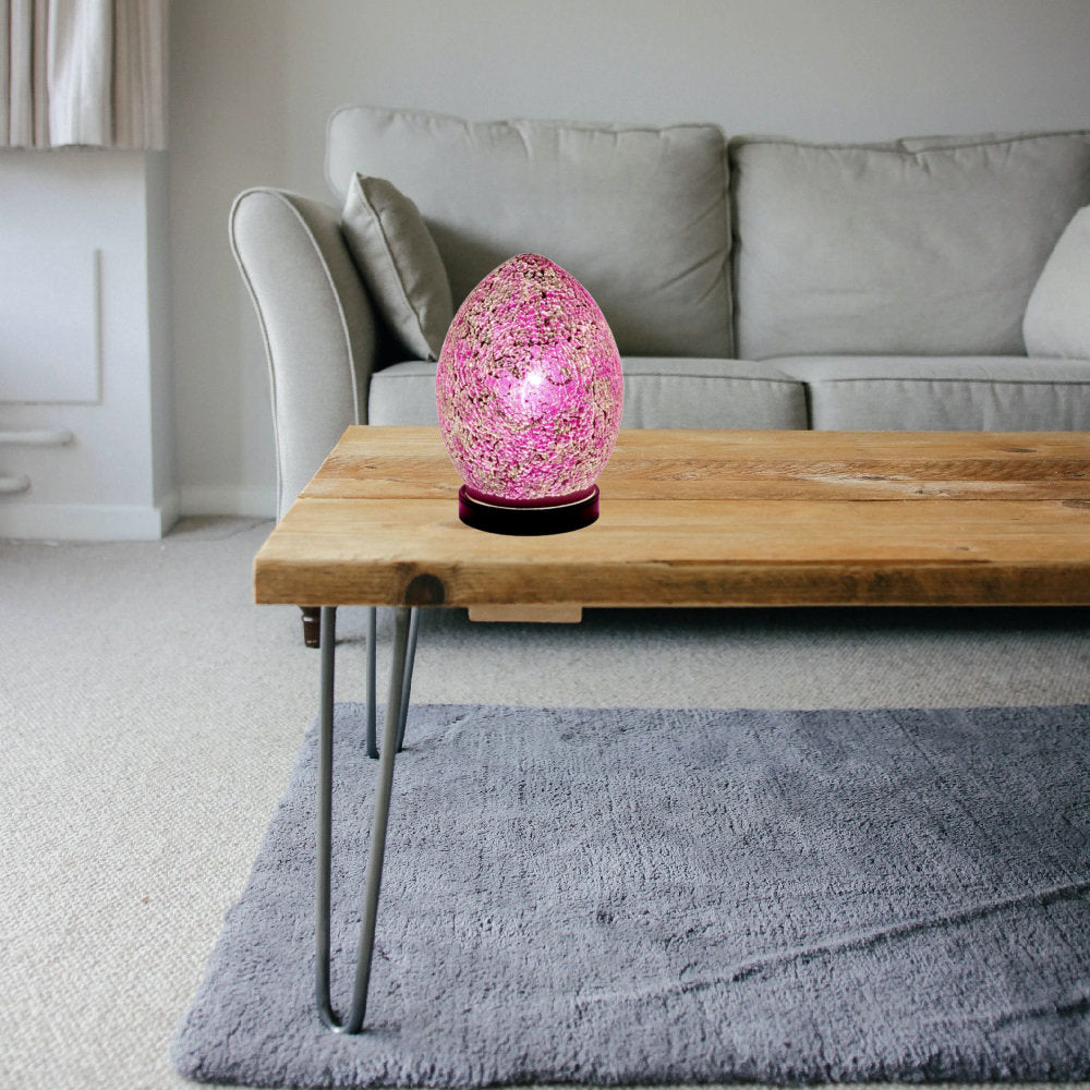 Britalia 880451 Pink Rose Crackle Mosaic Glass Vintage Egg Table Lamp 20cm