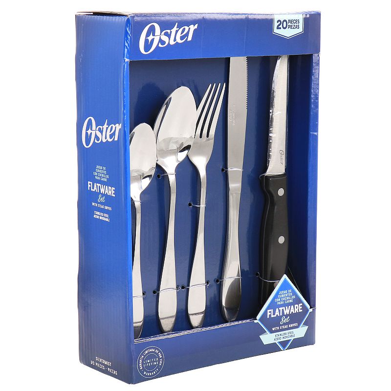 Oster Cocina Silvermist 20 Piece Stainless Steel Flatware Set with Steak Knives