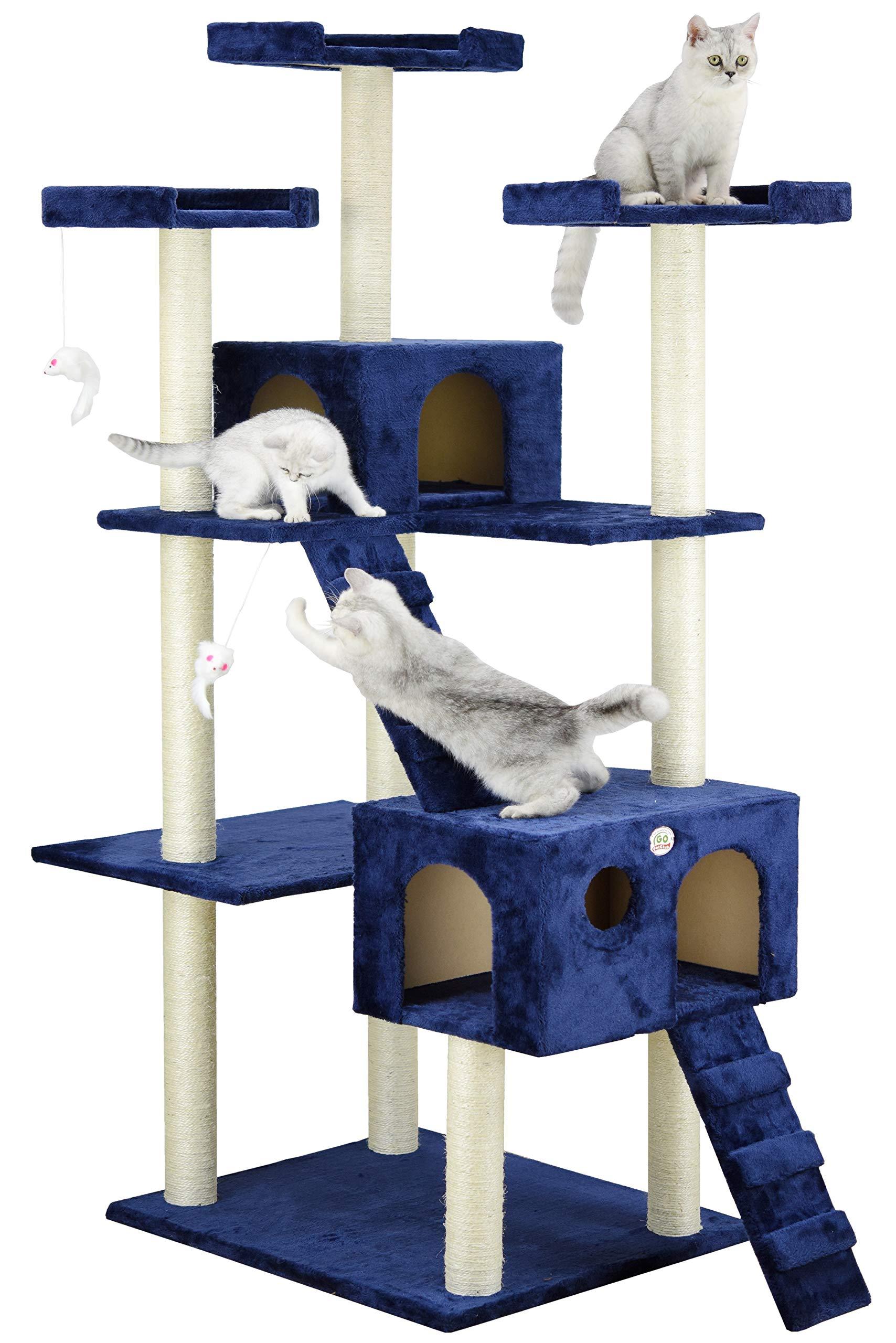 Go Pet Club 72-in Cat Tree and Condo Scratching Post Tower， Blue
