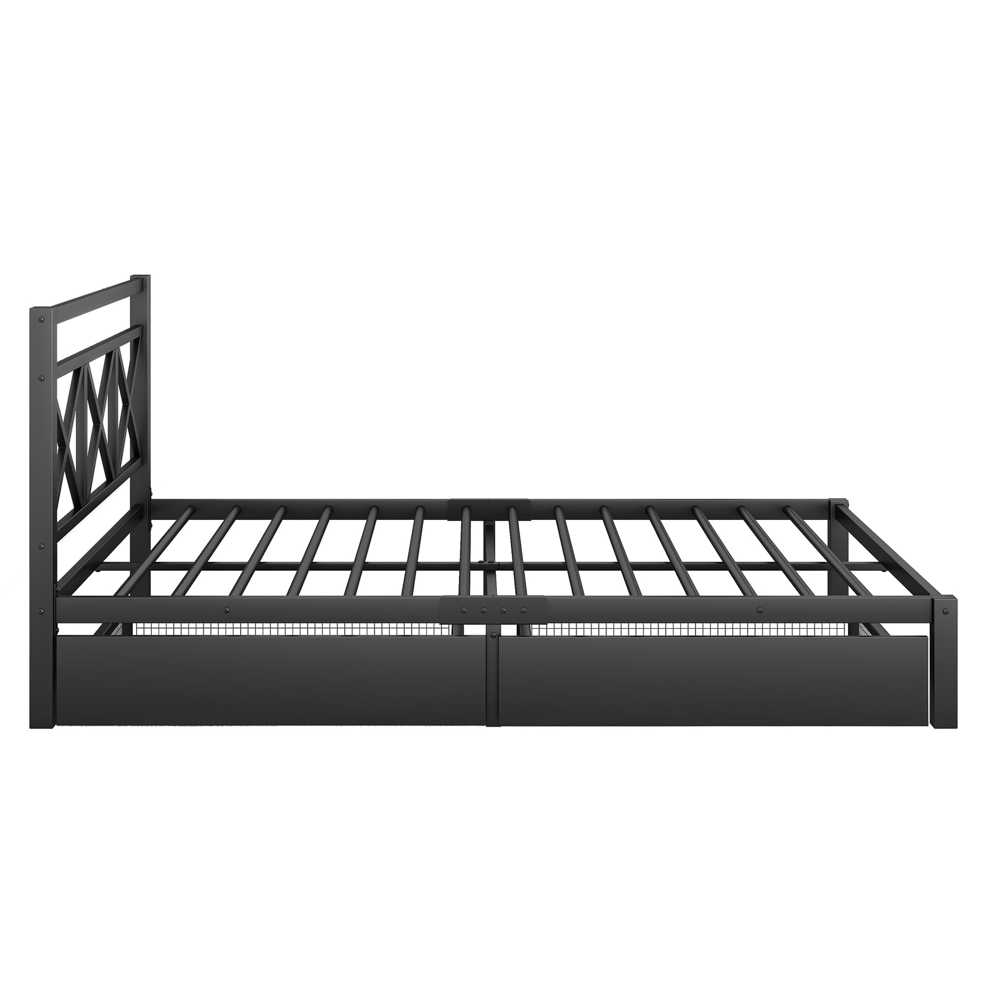 Metal Queen Size Platform Bed with Two Drawers for Living Room, Black