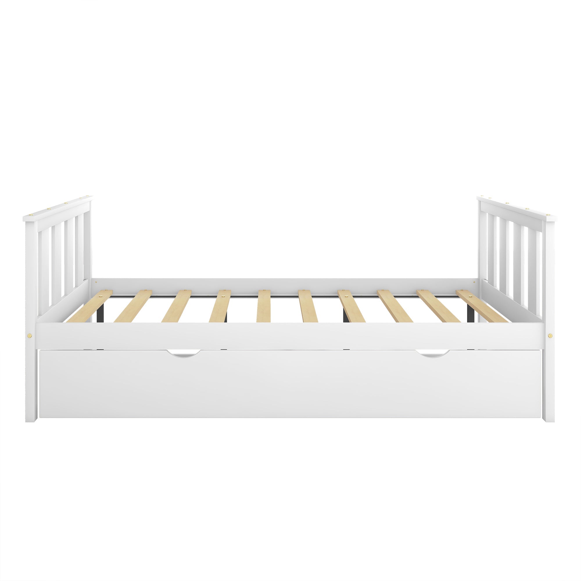 BTMWAY Full Bed with Trundle, Modern Full Size Solid Wood Platform Bed Frame with Headboard, Footboard and Trundle Included, No Box Spring Needed, Trundle Bed for Kids Teens Adults, White