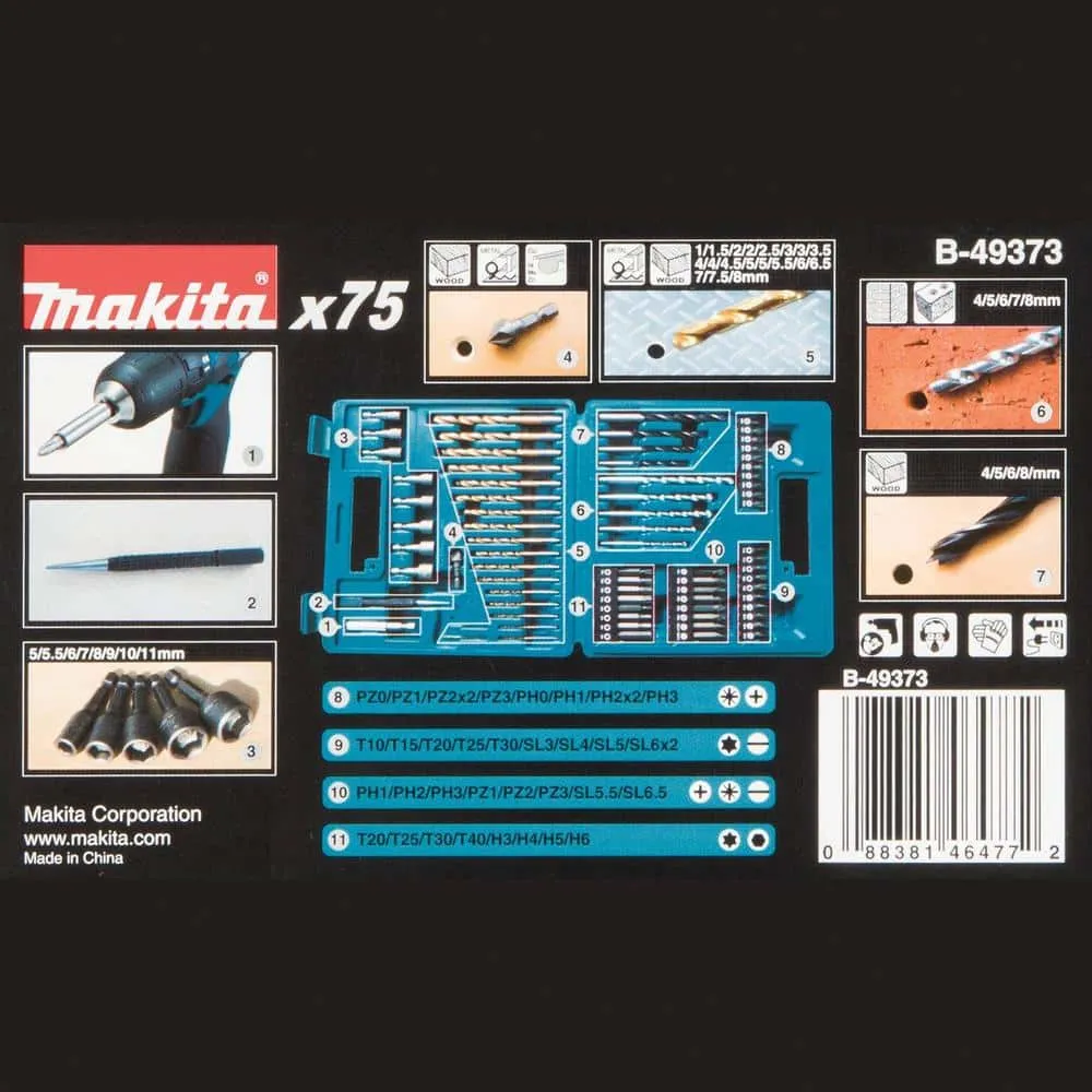 Makita Metal, Wood, Masonry, Straight Shank Metric Drill and Screw Bit Set (75-Piece) B-49373