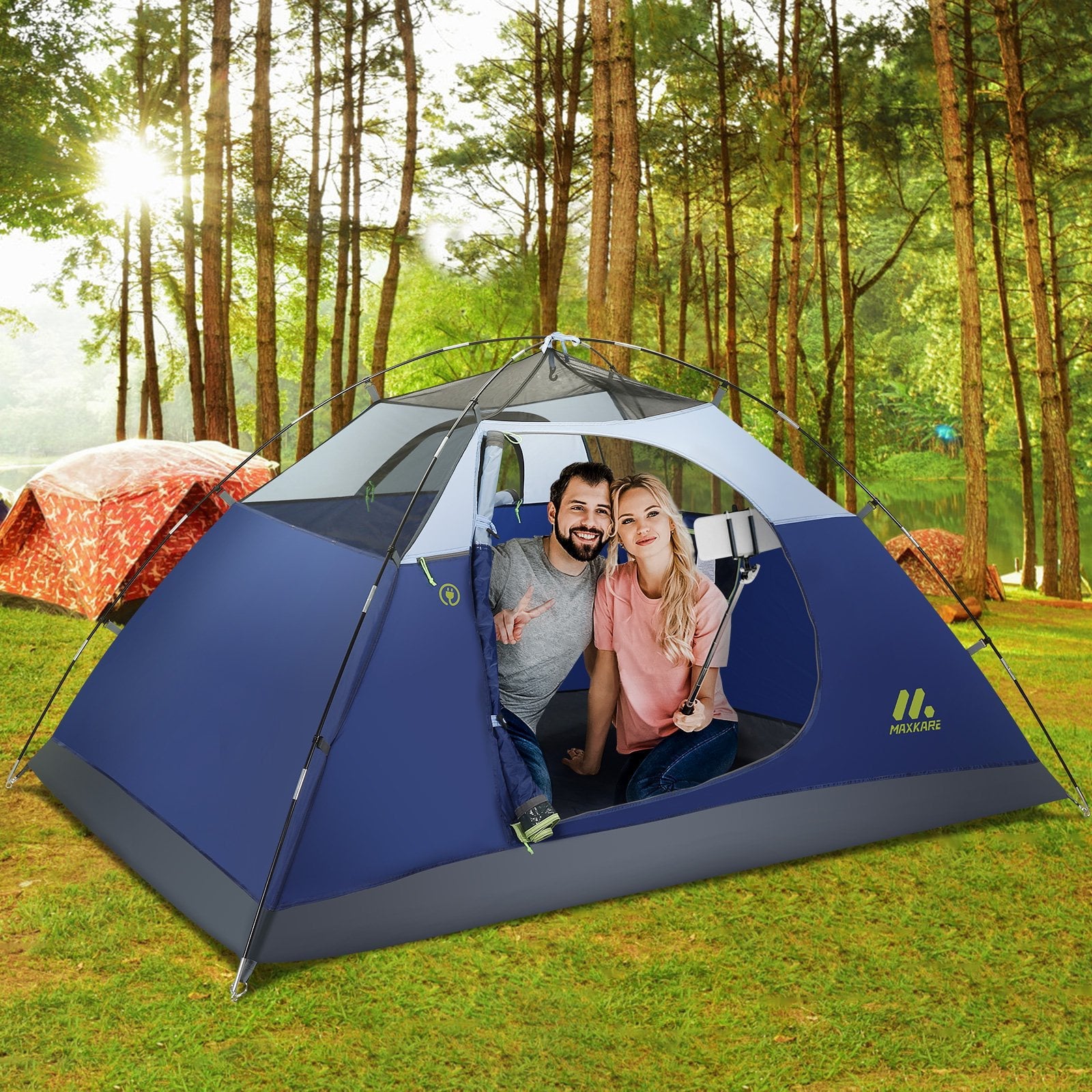 MaxKare 2 Person Camp Tent, Waterproof Easy Set up Dome Tent for Camping, Backpacking & Hiking, Fishing Outdoor - Blue