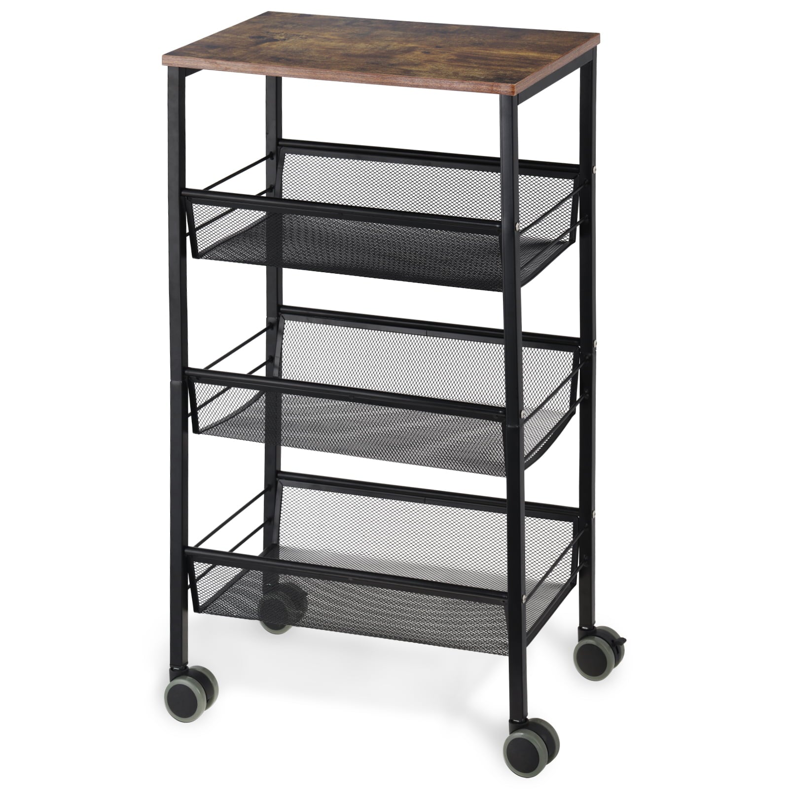4 Tier Kitchen Storage Rolling Cart on Wheels for Kitchen Bathroom Living Room Rustic，17.3