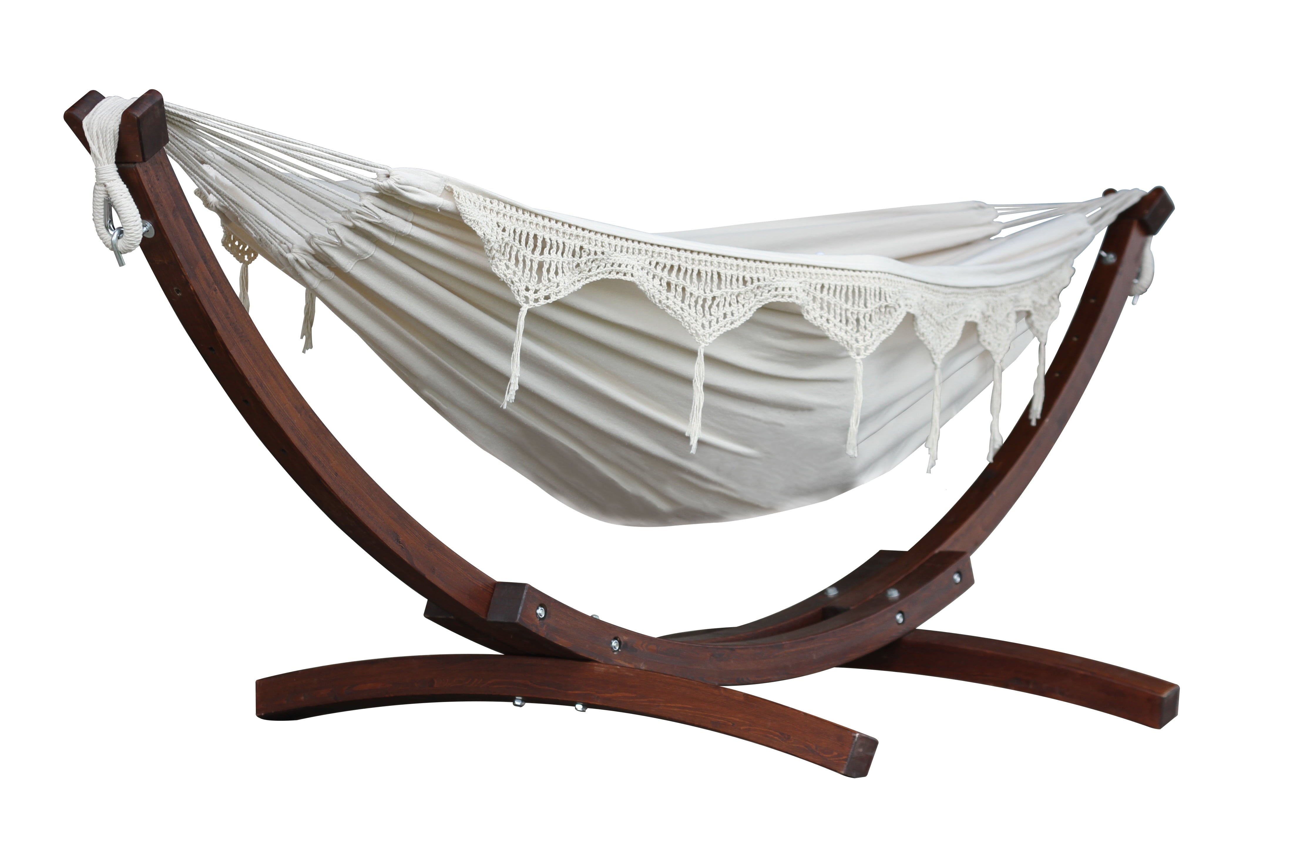 Double Cotton Hammock with Solid Pine Arc Stand - Natural (8ft) (FSC Certified)