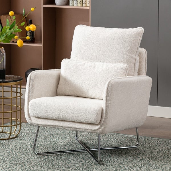 Modern Comfy Leisure Accent Chair， Teddy Short Plush Particle Velvet Armchair with Lumbar Pillow for Living Room