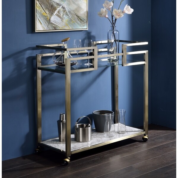 Serving Cart with 2 Tier Shelf ， Bar Cart with 5 mm Tempered Glass - - 37254564