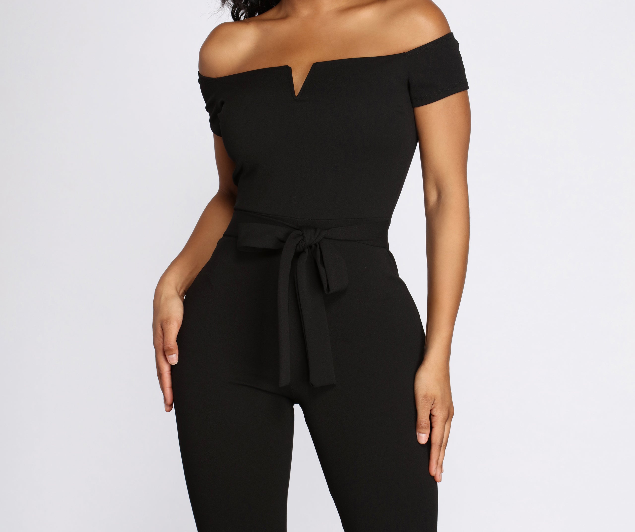 All Me Off Shoulder Tie Waist Jumpsuit