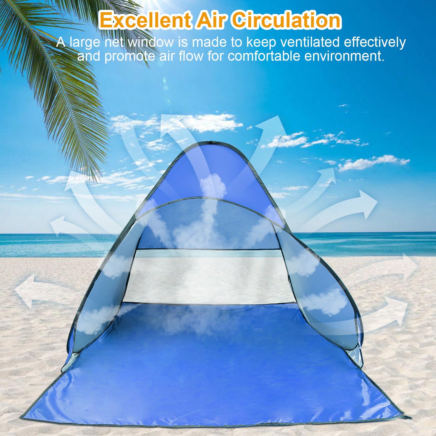 iMountek Pop Up Beach Tent Outdoor Camping Fishing Sun Shade Shelter Anti-UV Automatic Waterproof Tent Canopy 2/3 Man Camping Tent， Blue