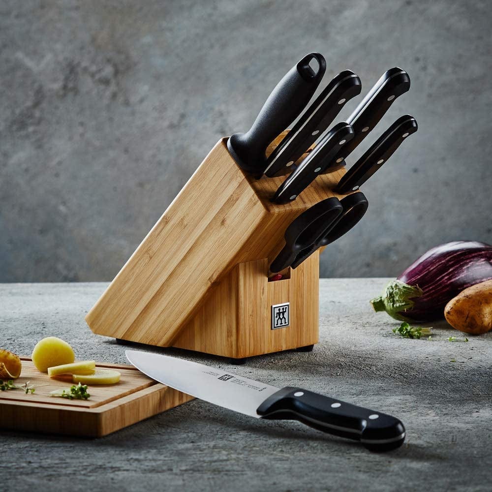 Zwilling Twin Pollux 8-Piece Knife Block Set， Bamboo Block， Knife and