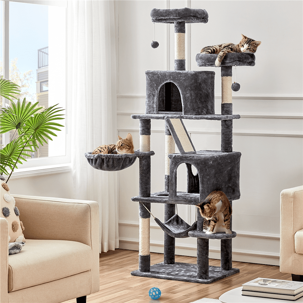 Yaheetech 71'' H Multi-Level Cat Tree Tower with Condos， Dark Gray