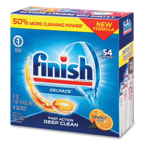 FINISH Dish Detergent Gelpacs， Orange Scent， 54/Box， 4 Boxes/Carton (81181CT)