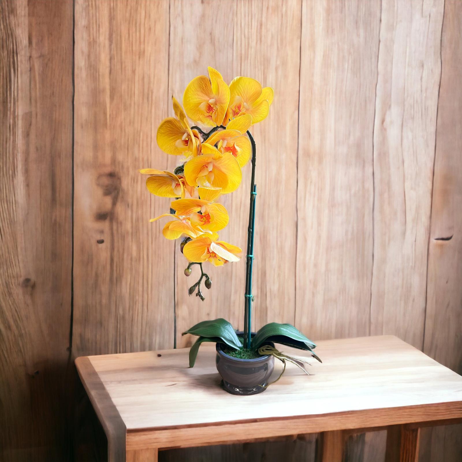 Artificial Gorgeous Yellow Orchid in Ceramic Pot