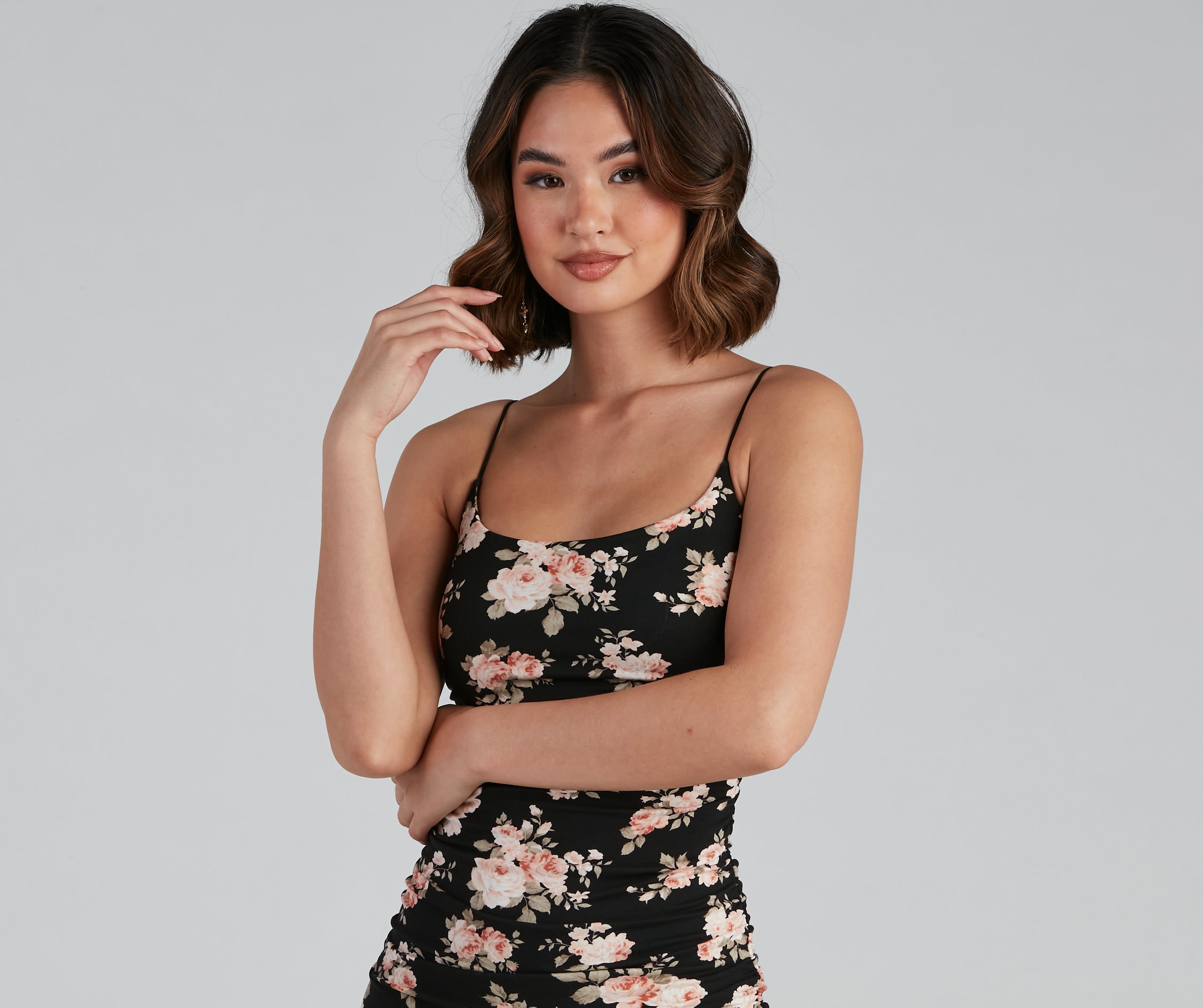 Winter Florals Ruched Bodycon Dress