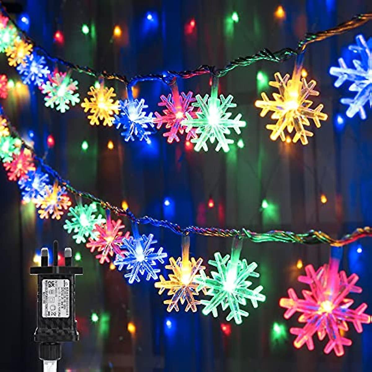 Outdoor Christmas Decorations Snowflake String Lights  100 Led 33ft Plug In Fairy Light 8 Modes  Waterproof Twinkle Lights For Christmas Wedding Party