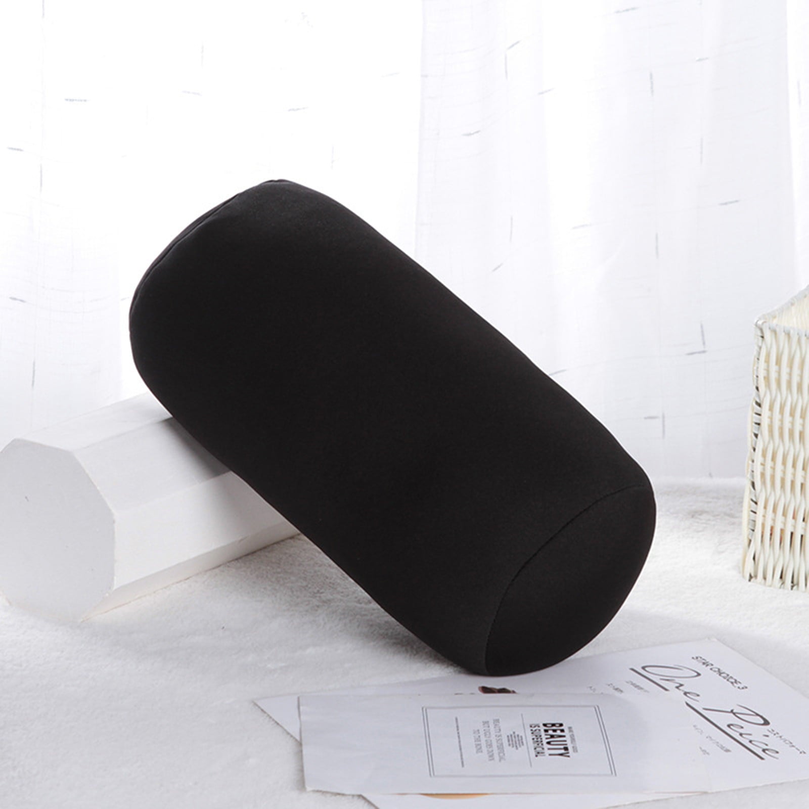SQUARE CARMEN Cylinder Memory Foam Pillow Roll Cervical Bolster Round Nap Neck Pillow Cushion, Black